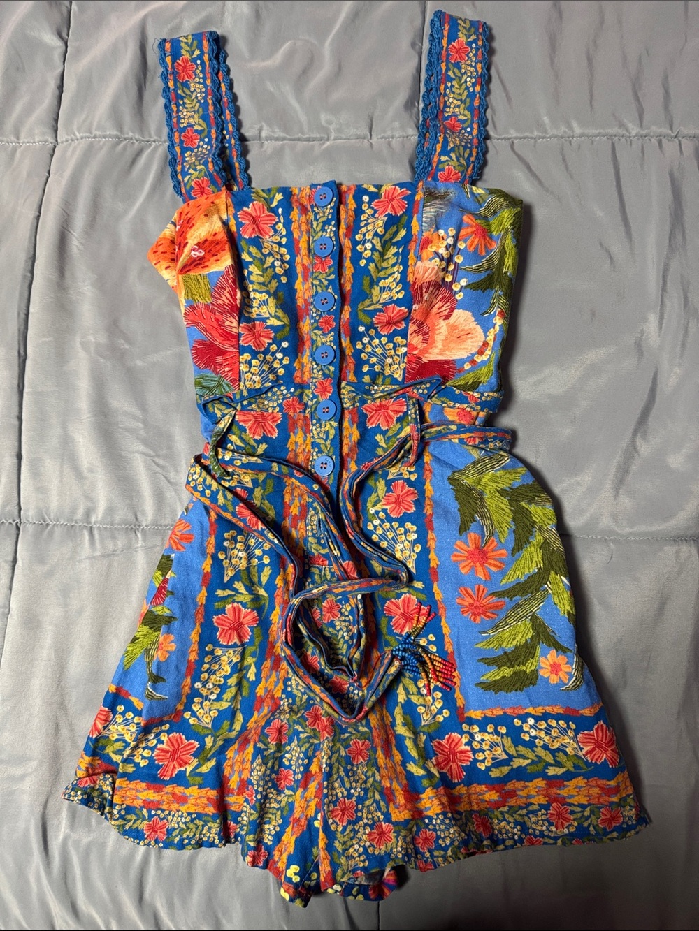FARM Rio Stitched Garden Blue Romper